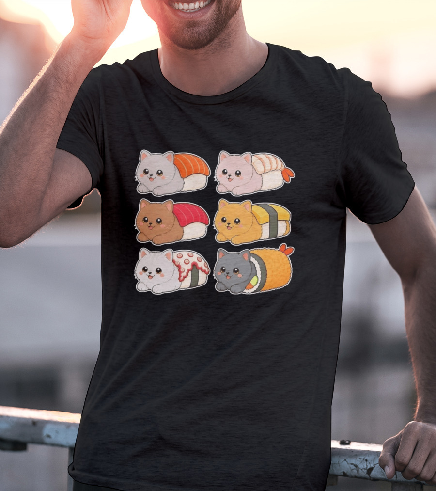 Kawaii Kitten Sushi Rolls Cute Cats Cat Lover T-Shirt