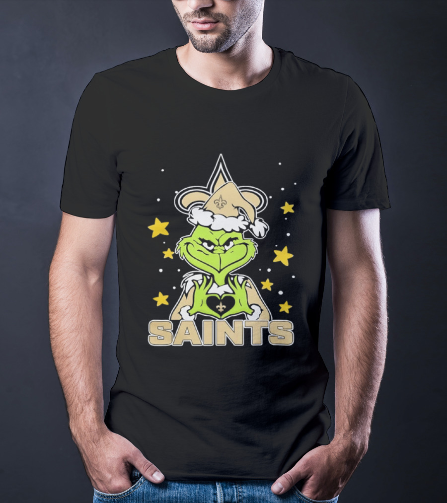 New Orleans Saints Grinch Heart Hands Christmas Holiday 2026 T-Shirt