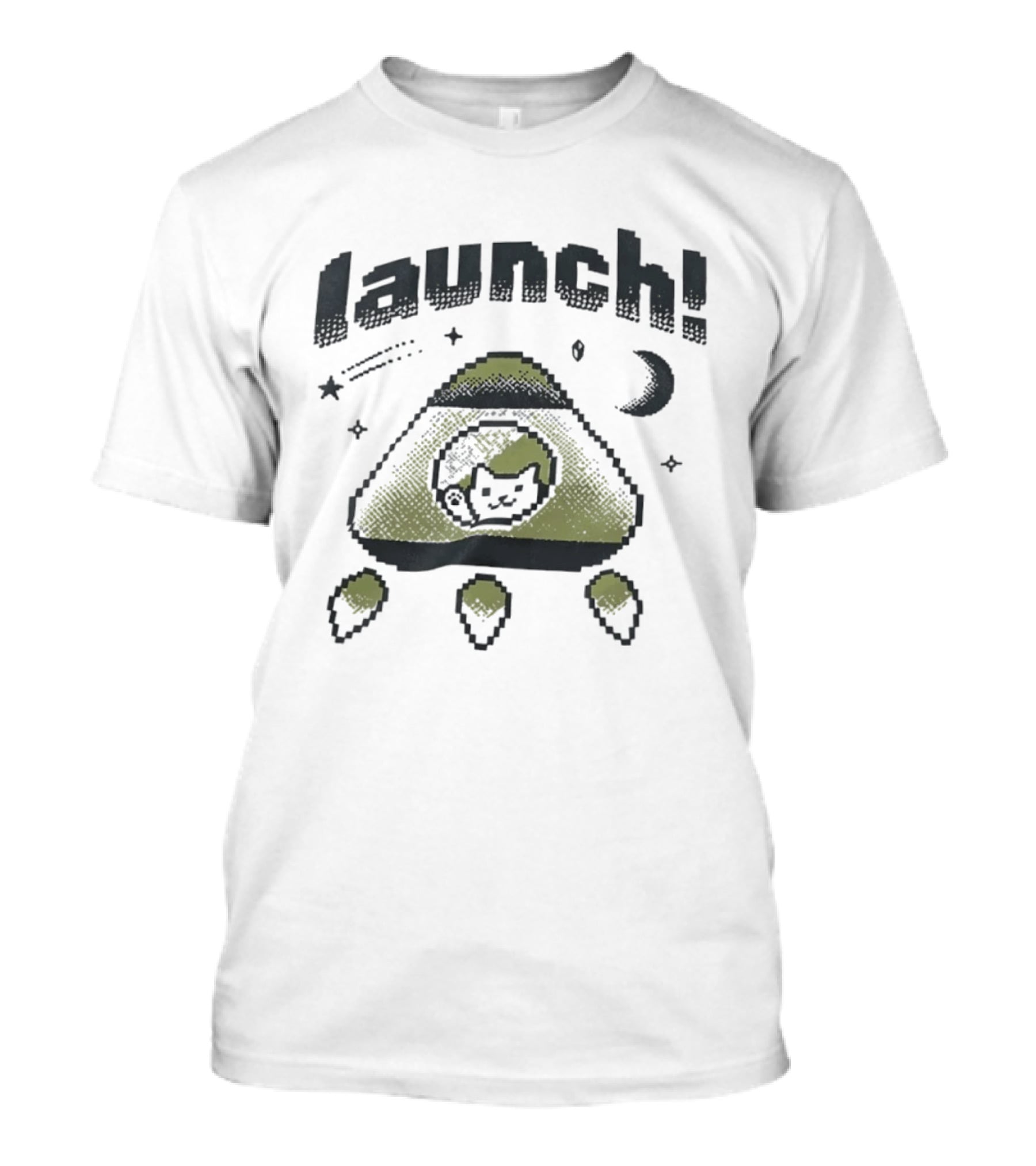 Launch MagicPod Cat Spaceship Pixel Art Collaboration Vibe Coders T-Shirt