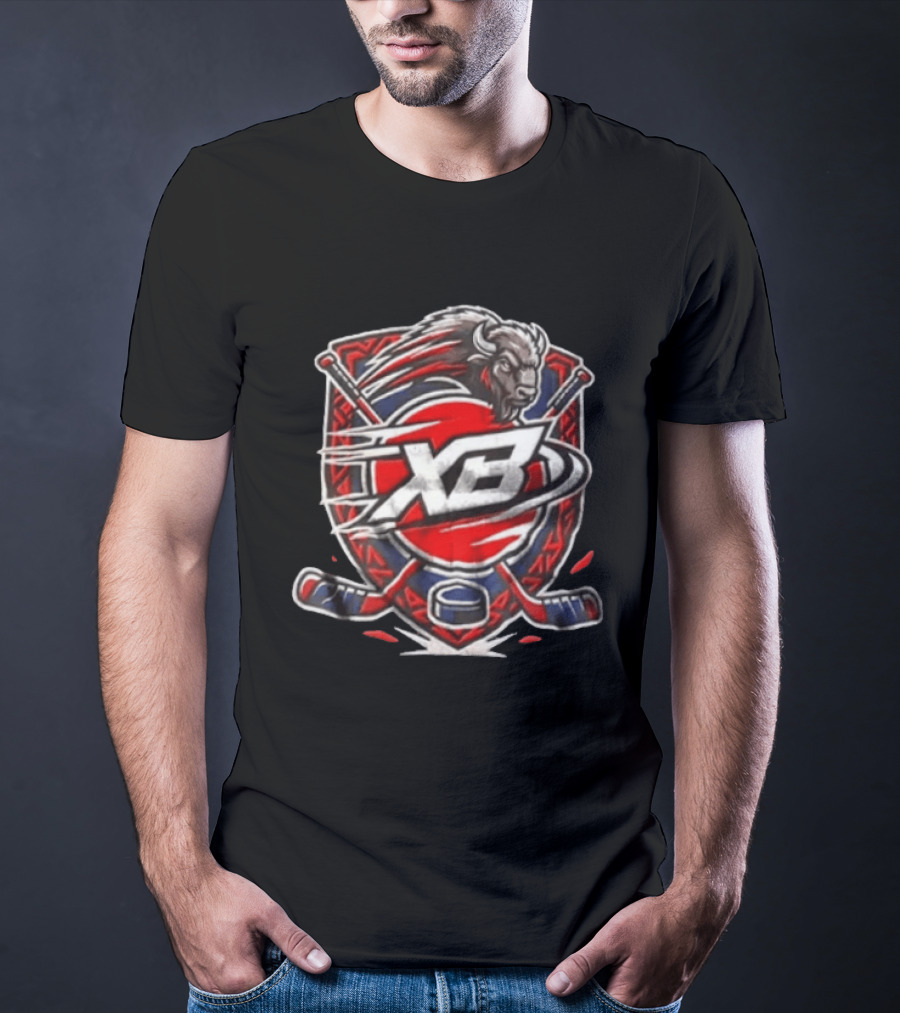 Expected Buffalo Hockey XB Sports Emblem With Crossed Hockey Sticks T-Shirt