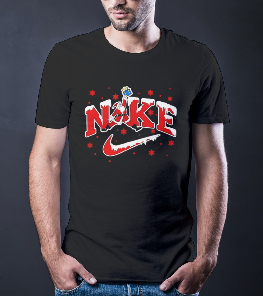 Santa Claus Christmas Jump Holiday Nike Snowflakes T-Shirt