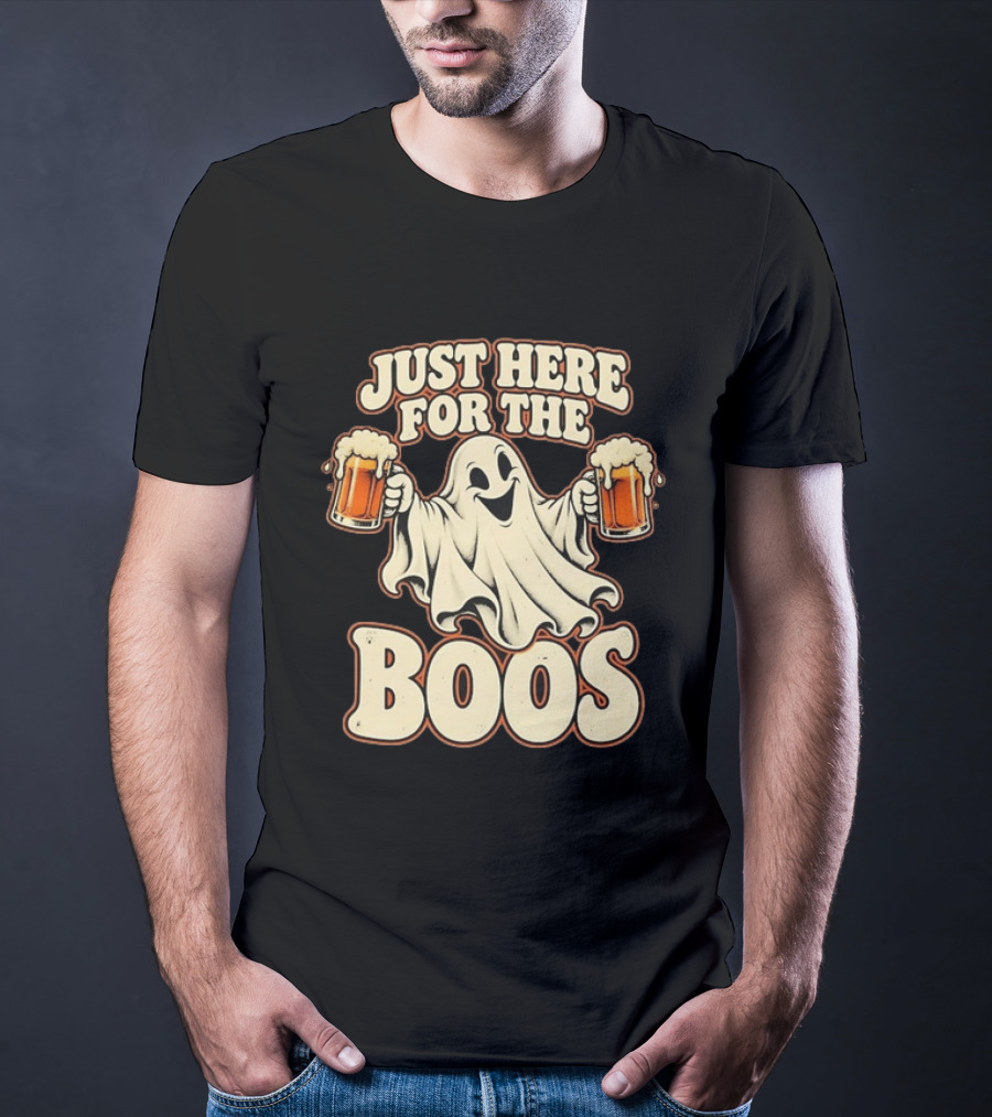 Just Here For The Boos Ghost Drinking Beer T-Shirt