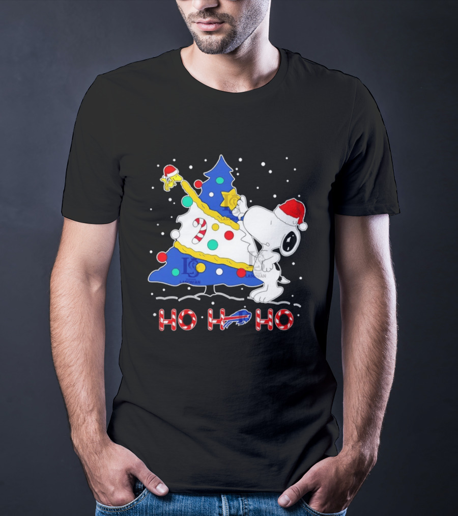 Snoopy Woodstock Buffalo Bills Christmas Tree Ho Ho Ho T-Shirt
