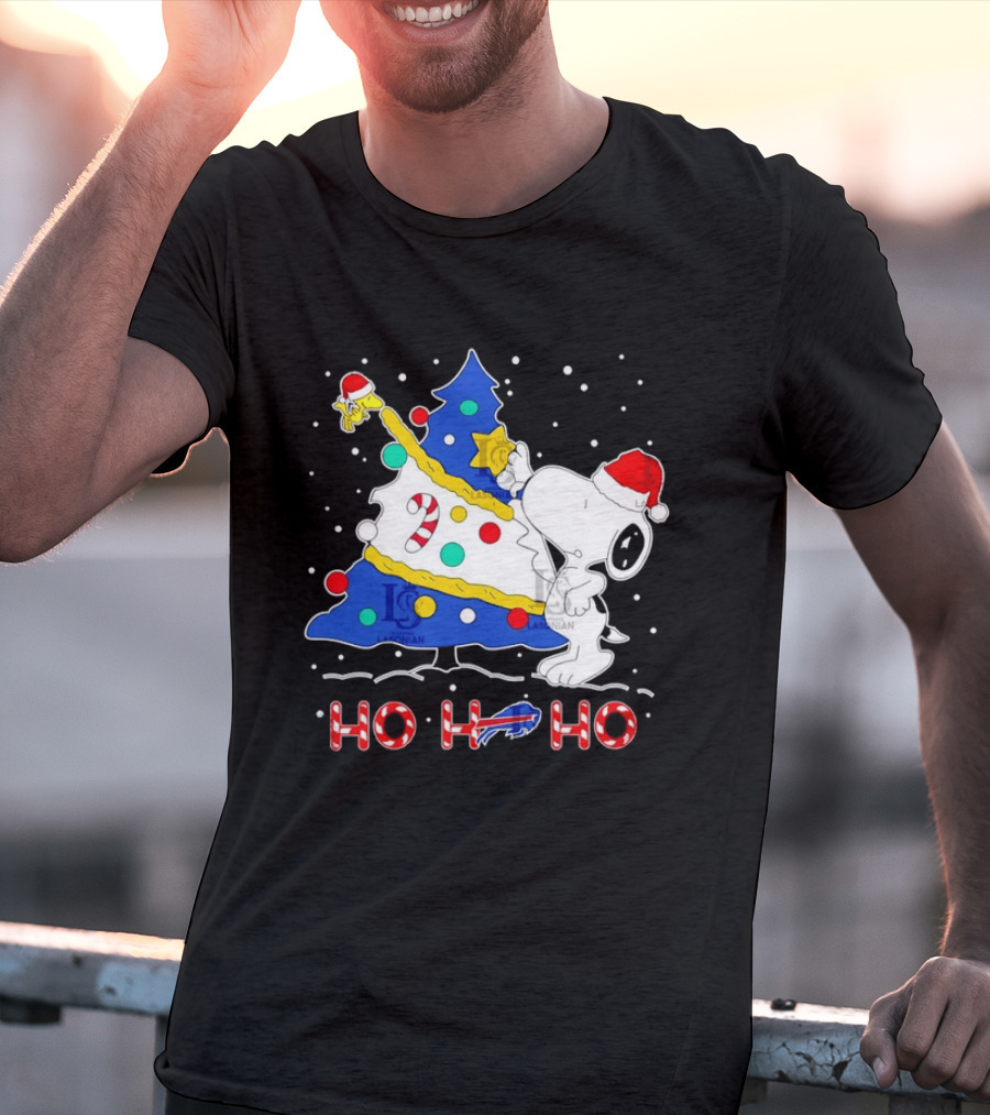 Snoopy Woodstock Buffalo Bills Christmas Tree Ho Ho Ho T-Shirt