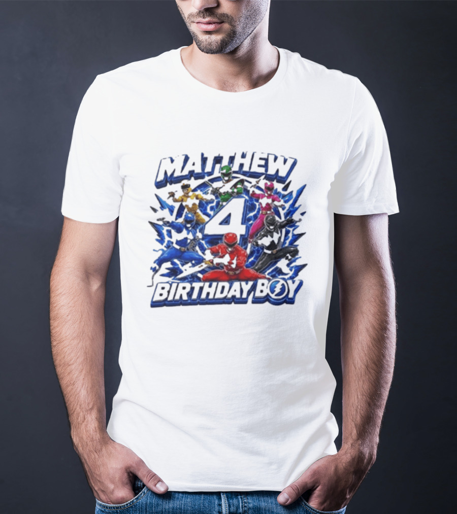 Mighty Morphin Power Rangers 4th Birthday Boy Matthew T-Shirt