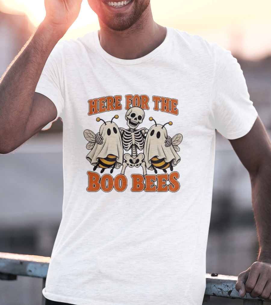 Here For The Boo Bees Halloween Skeleton Ghost Bees T-Shirt