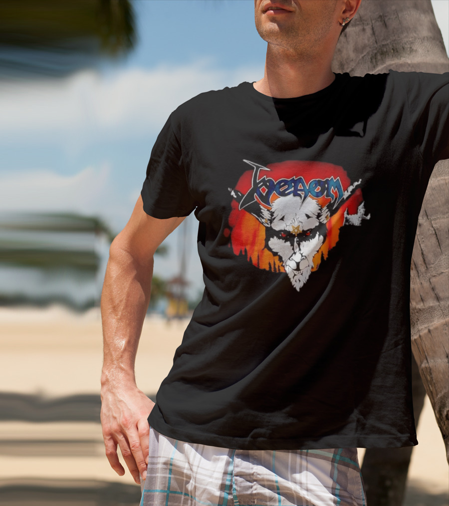 Venom Heavy Metal Goat With Star Symbol And Fiery T-Shirt