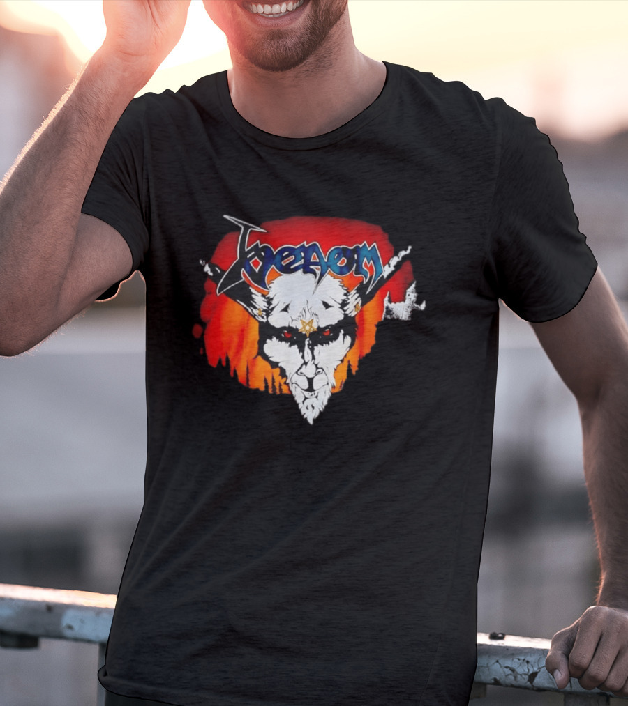 Venom Heavy Metal Goat With Star Symbol And Fiery T-Shirt