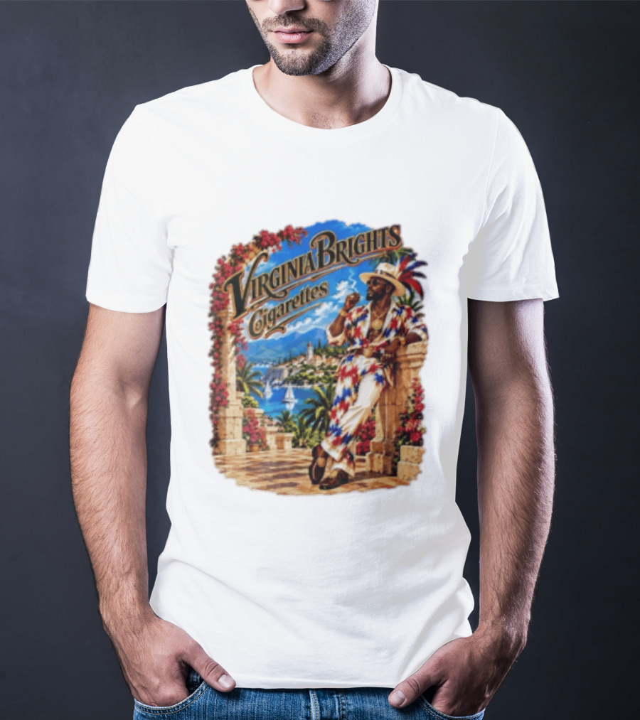Virginia Brights Cigarettes Man On Mediterranean Terrace Smoking T-Shirt