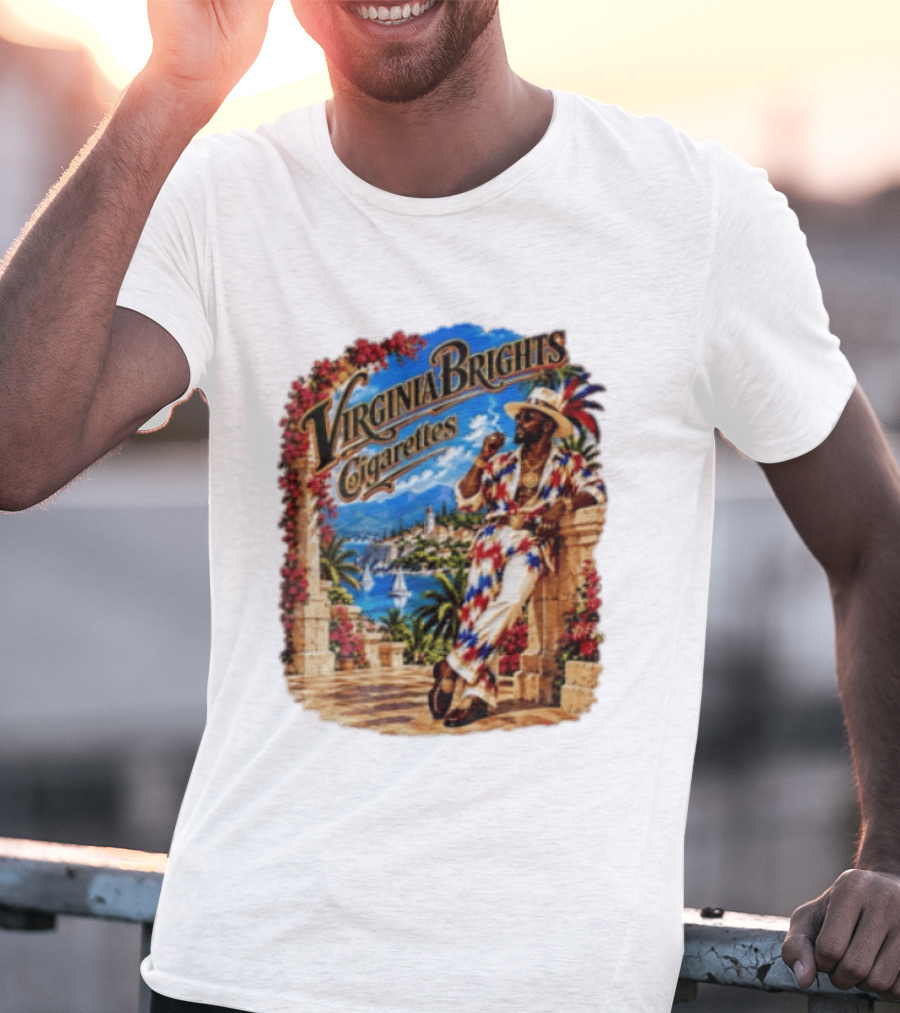 Virginia Brights Cigarettes Man On Mediterranean Terrace Smoking T-Shirt