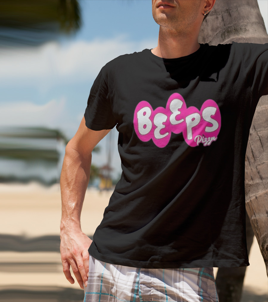 Beeps Pizza Retro Pink Bubble Lettering T-Shirt
