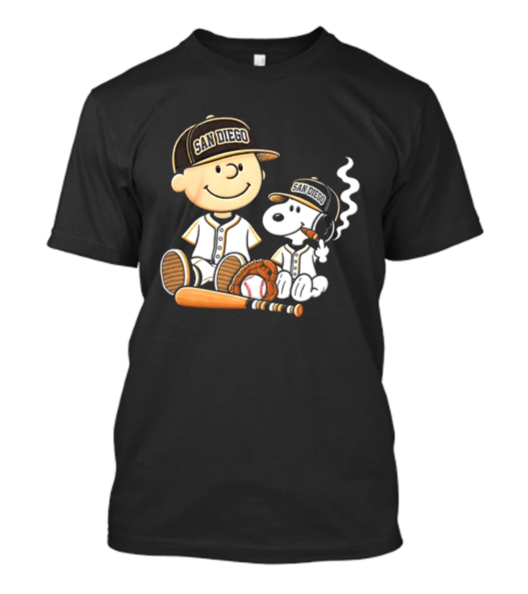San Diego Padres Charlie Brown Snoopy Smoking Cigar Baseball T-Shirt
