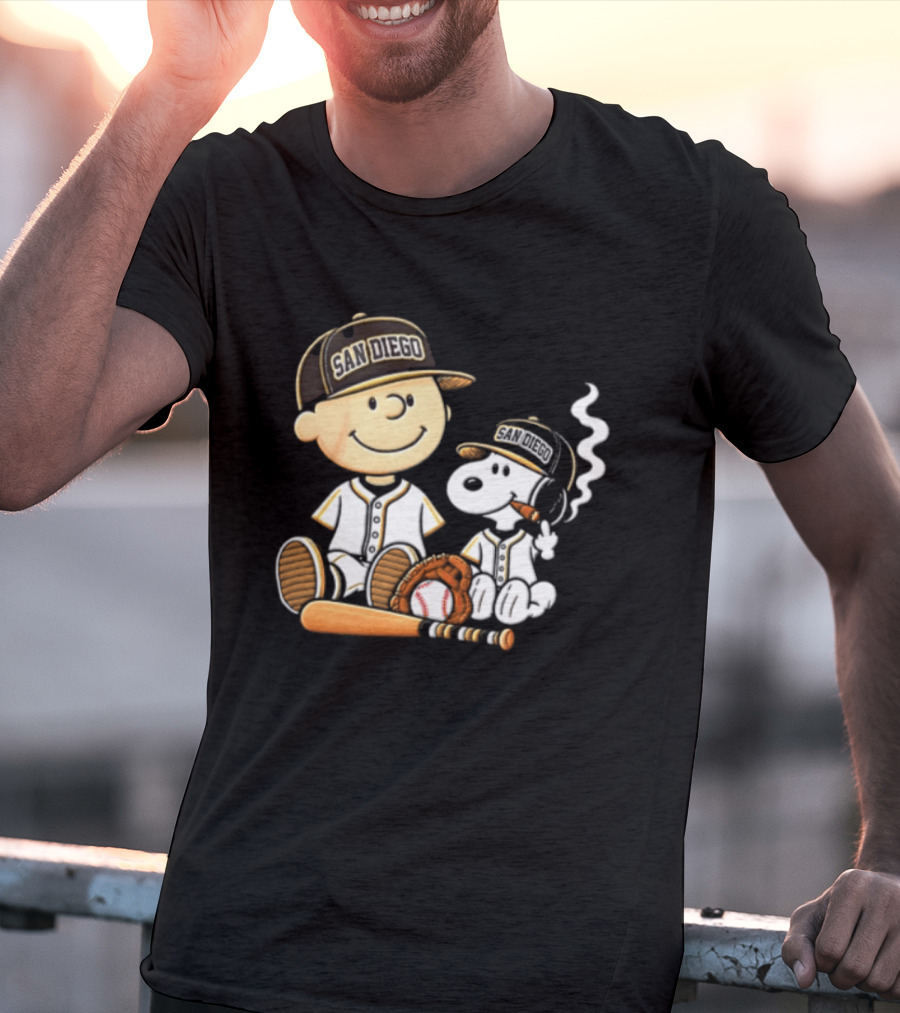 San Diego Padres Charlie Brown Snoopy Smoking Cigar Baseball T-Shirt