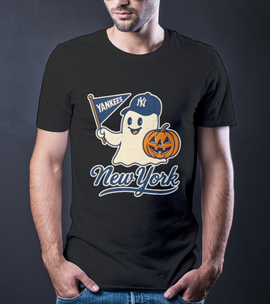 New York Yankees Halloween Ghost Pumpkin Baseball T-Shirt