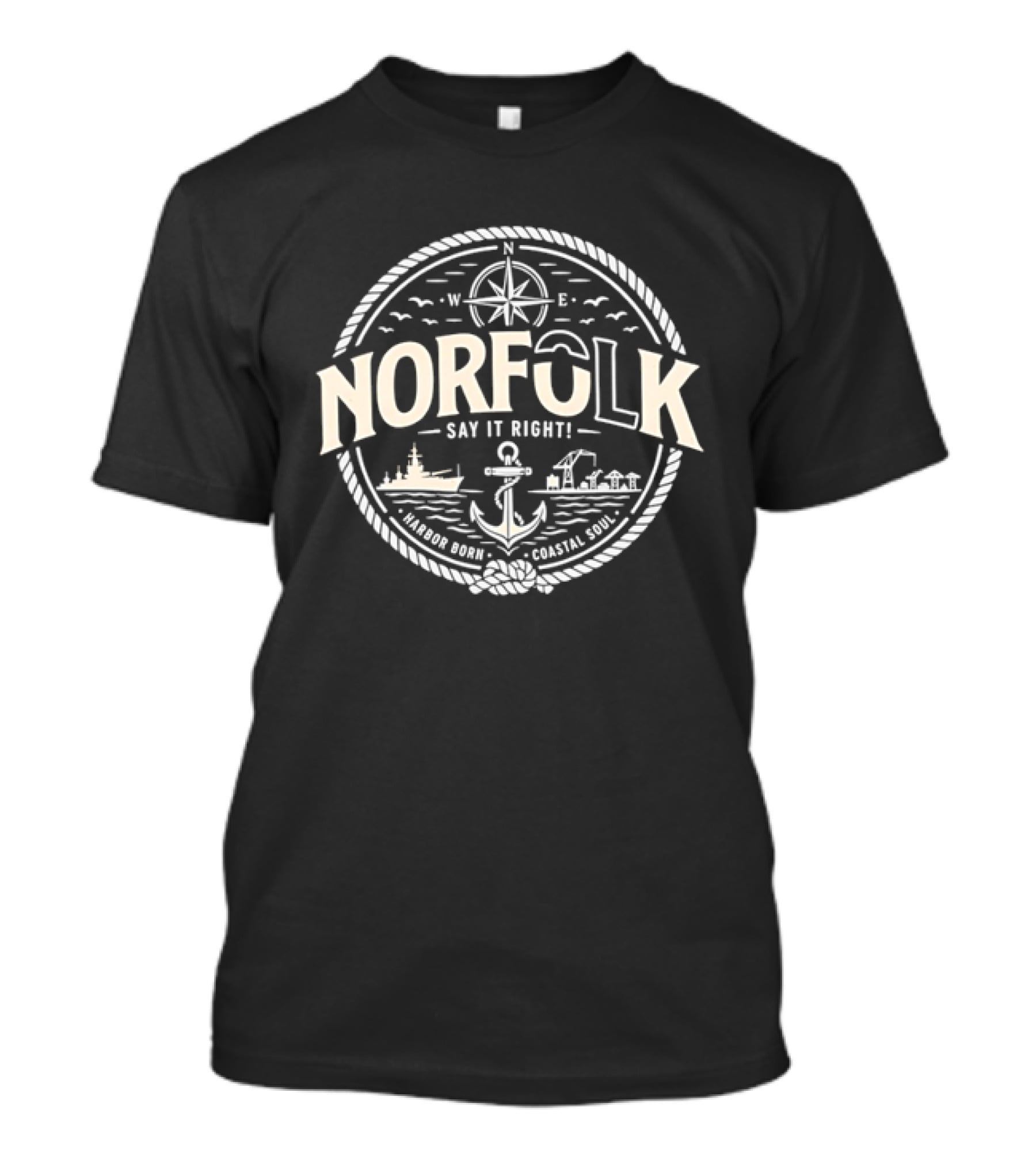 Norfolk Say It Right Nautical Anchor Harbor Born Coastal Soul T-Shirt