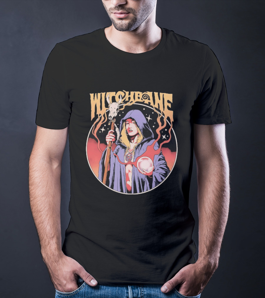 Witchbane Occult Sorceress With Crystal Ball And Staff T-Shirt