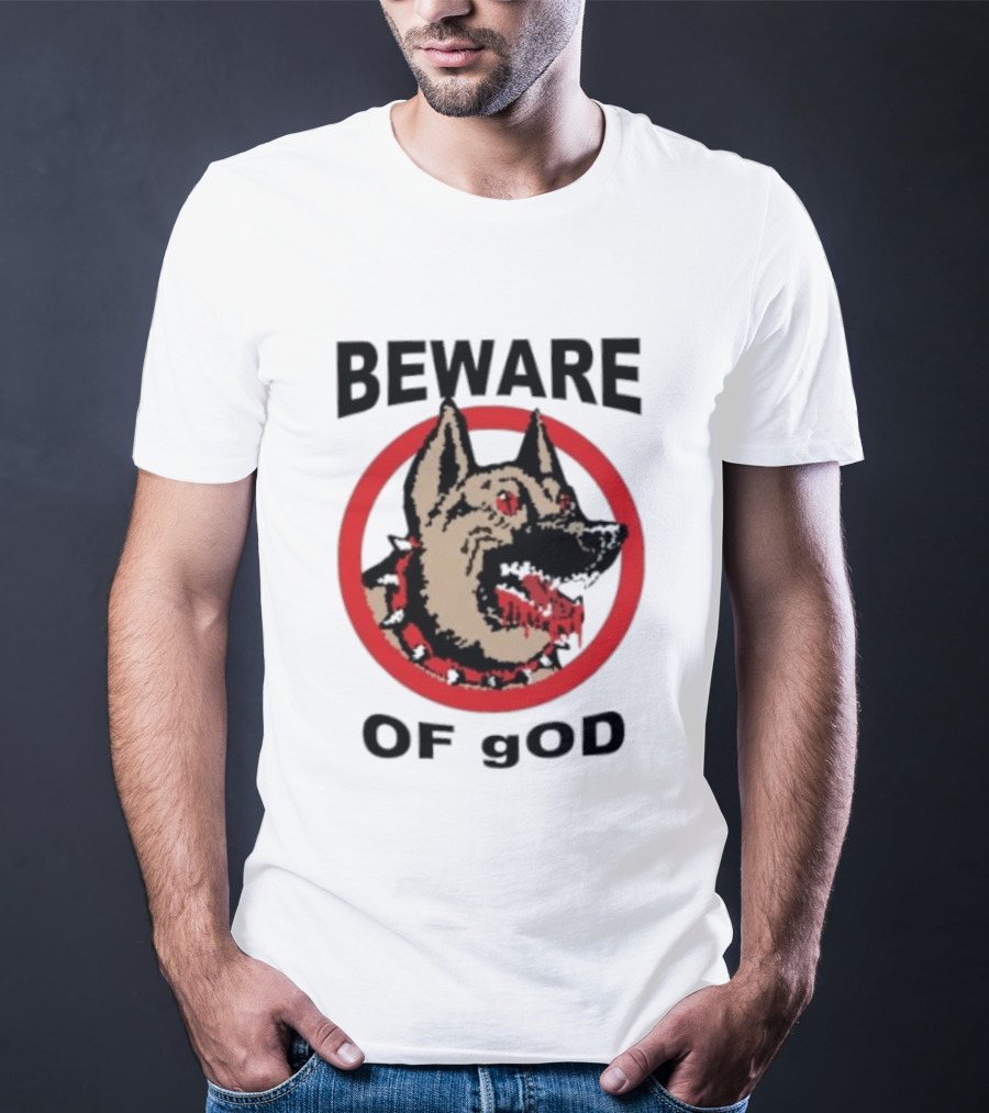 Beware Of God Dog Spiked Collar Warning Red Circle T-Shirt