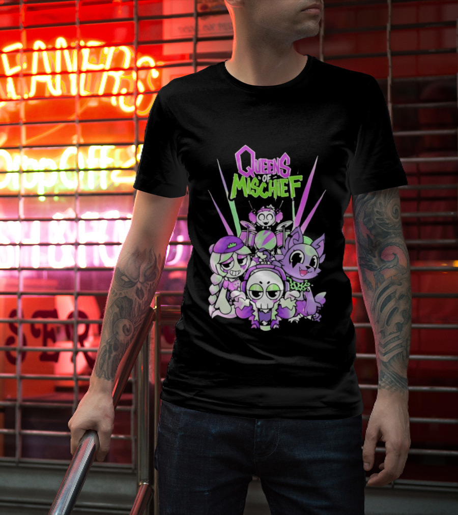 Queens Of Mischief Cartoon Band Purple Green Characters T-Shirt