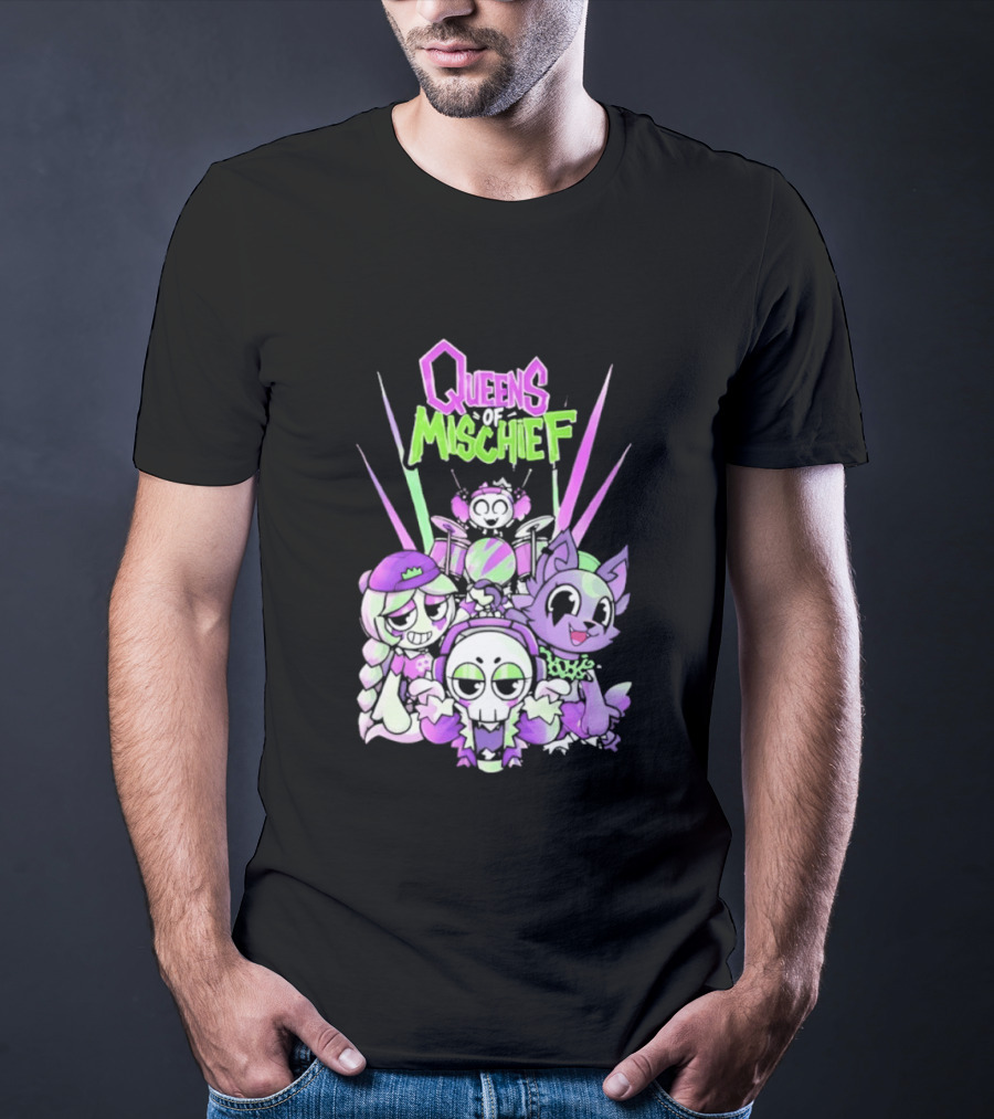 Queens Of Mischief Cartoon Band Purple Green Characters T-Shirt