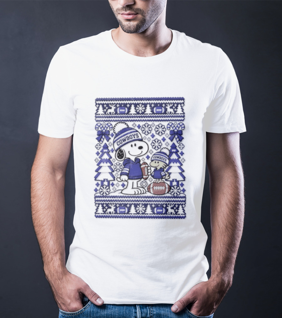 Dallas Cowboys Snoopy Woodstock Christmas Football Peanuts Holiday Sweater T-Shirt