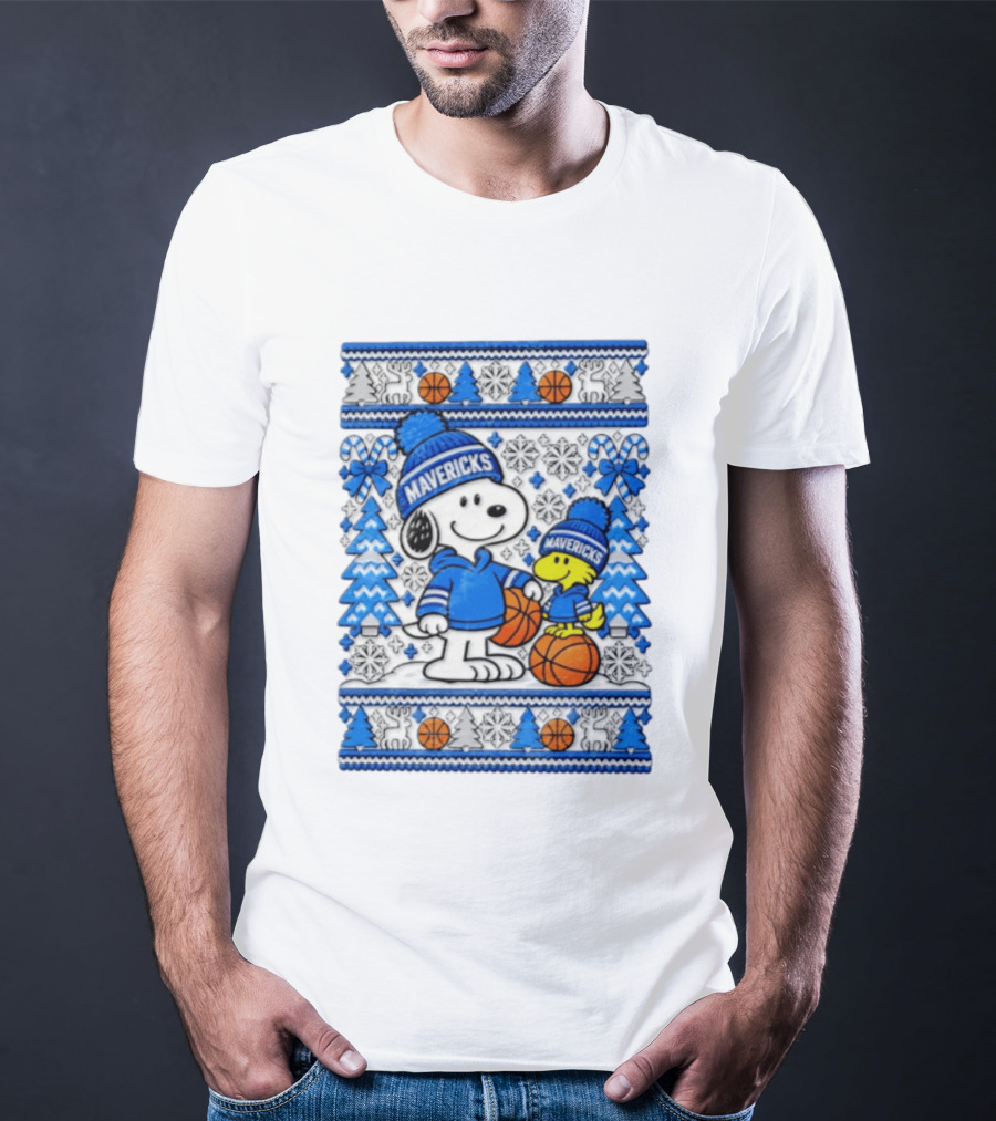 Dallas Mavericks Snoopy Woodstock Christmas Basketball T-Shirt
