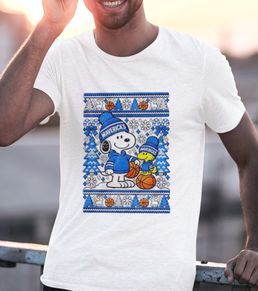 Dallas Mavericks Snoopy Woodstock Christmas Basketball T-Shirt