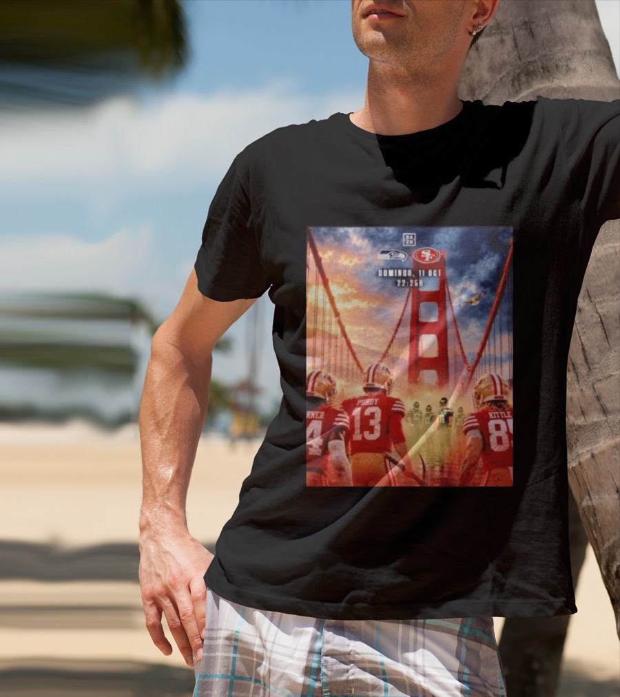 Seattle Seahawks Vs SF 49ers Purdy Kittle Battle Domingueo 11 Oct 22:26H Golden Gate Bridge Showdown T-Shirt