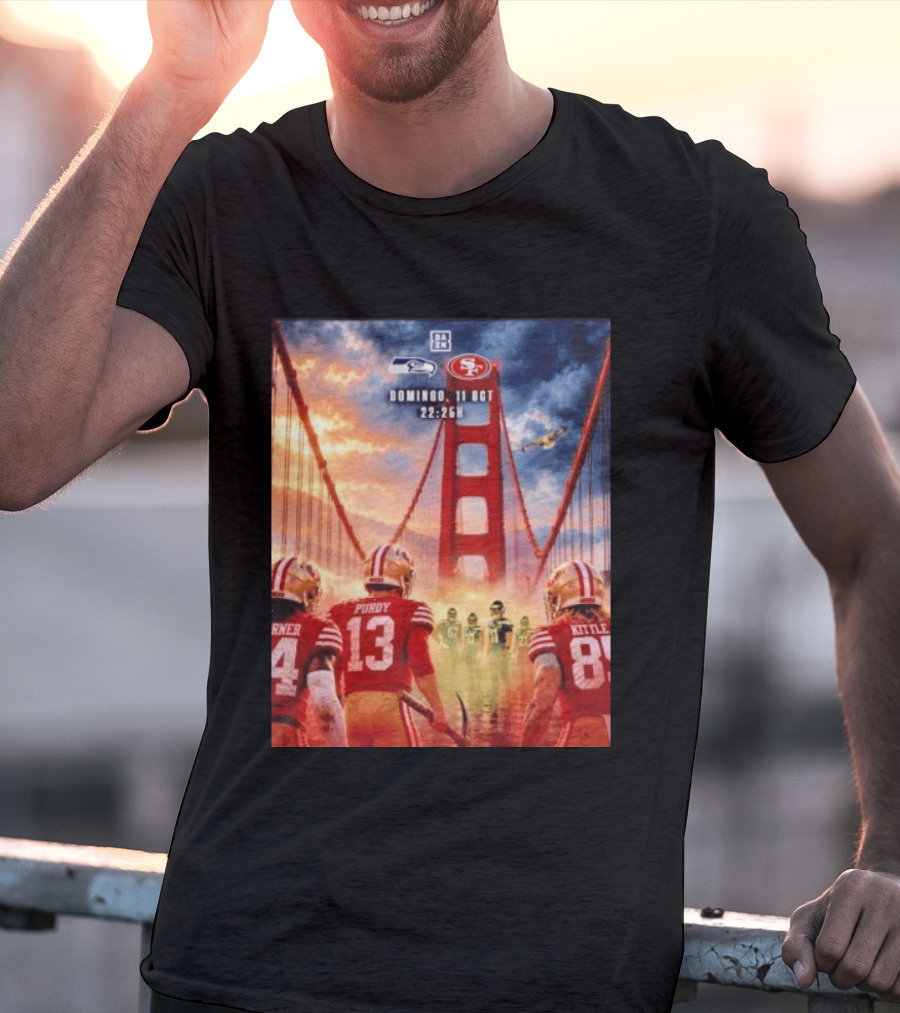 Seattle Seahawks Vs SF 49ers Purdy Kittle Battle Domingueo 11 Oct 22:26H Golden Gate Bridge Showdown T-Shirt