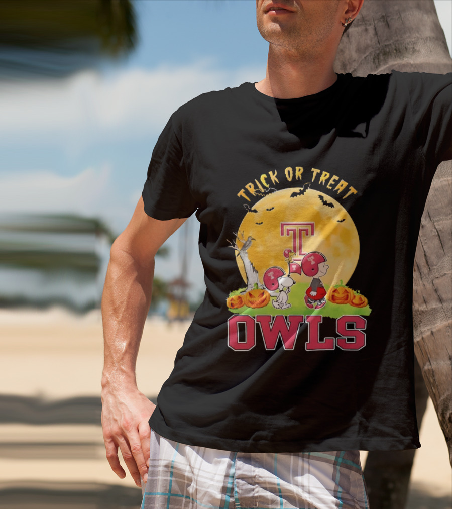 Trick Or Treat Temple Owls Charlie Brown Snoopy Halloween T-Shirt