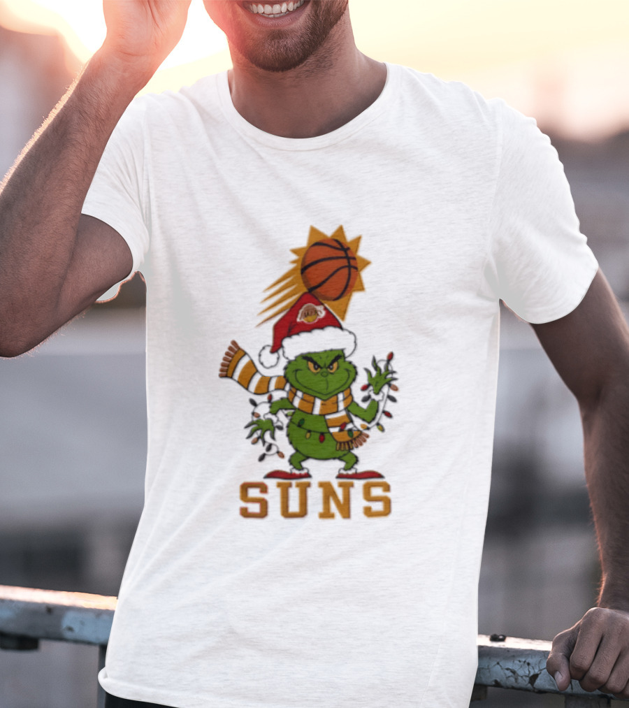 Grinch Phoenix Suns Christmas 2026 Santa Hat Basketball T-Shirt