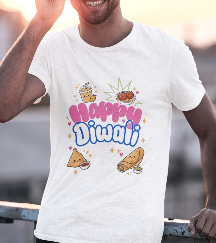 Happy Diwali Kawaii Food Festival Of Lights Celebration With Samosa And Gulab Jamun T-Shirt