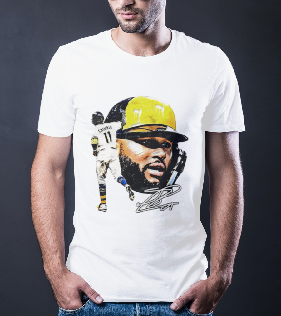 Jackson Chourio #11 Milwaukee Baseball Player Portrait And Signature T-Shirt