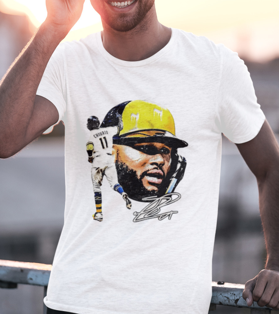 Jackson Chourio #11 Milwaukee Baseball Player Portrait And Signature T-Shirt