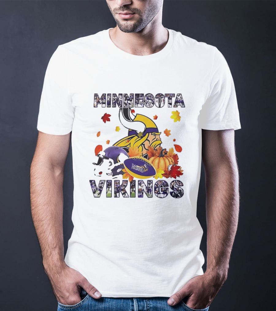 Minnesota Vikings Autumn Football Halloween Leaves Pumpkin T-Shirt