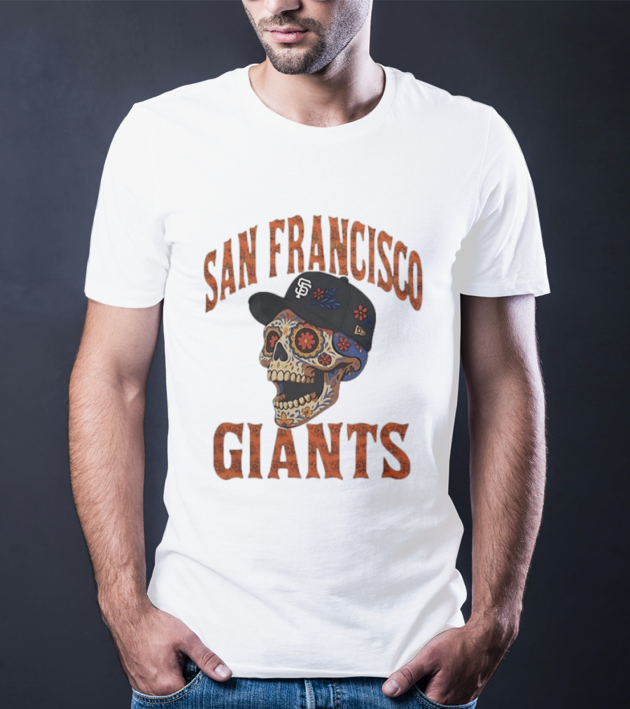 San Francisco Giants Sugar Skull Cap Floral Decor T-Shirt