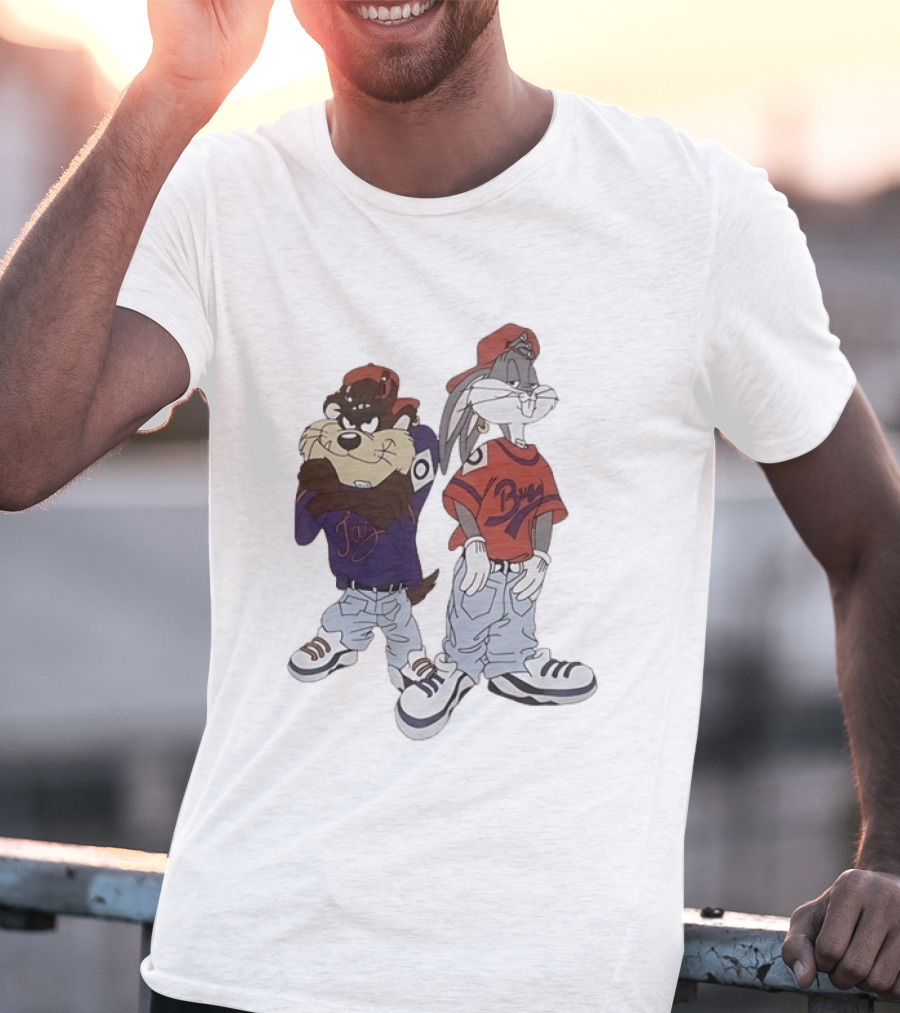 Taz And Bugs Bunny 90s Hip Hop Style Looney Tunes Fashion T-Shirt