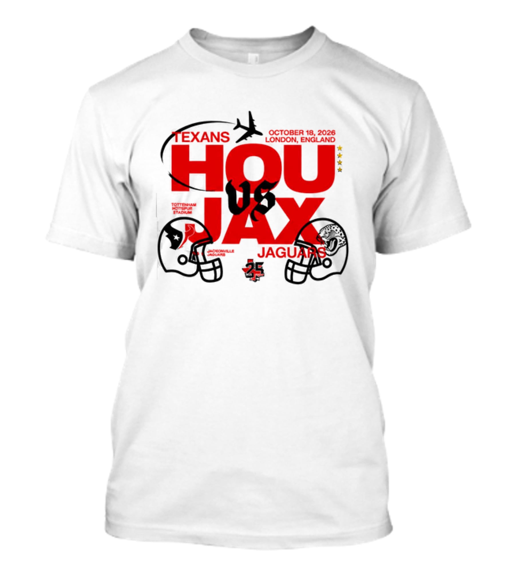 Texans Vs Jaguars London October 2023 NFL Matchup HOU JAX Helmets And Airplane T-Shirt