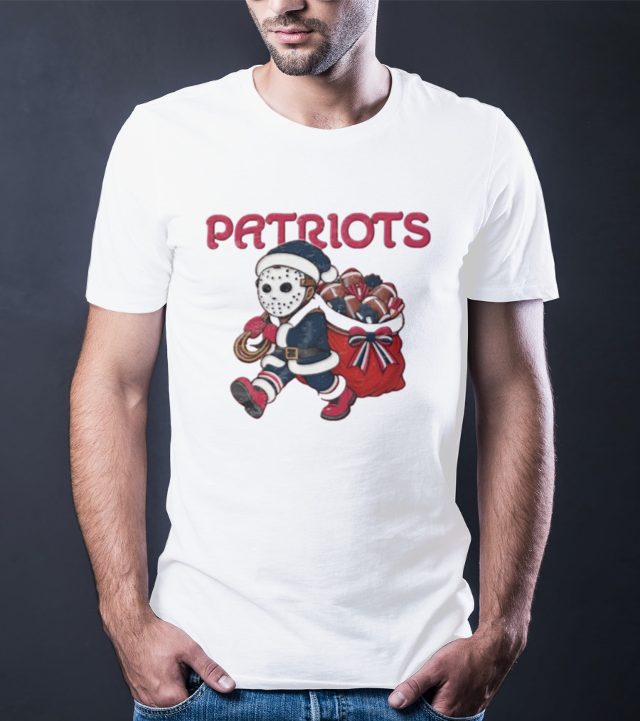 Patriots Christmas Football Horror Red Navy Holiday Mask T-Shirt
