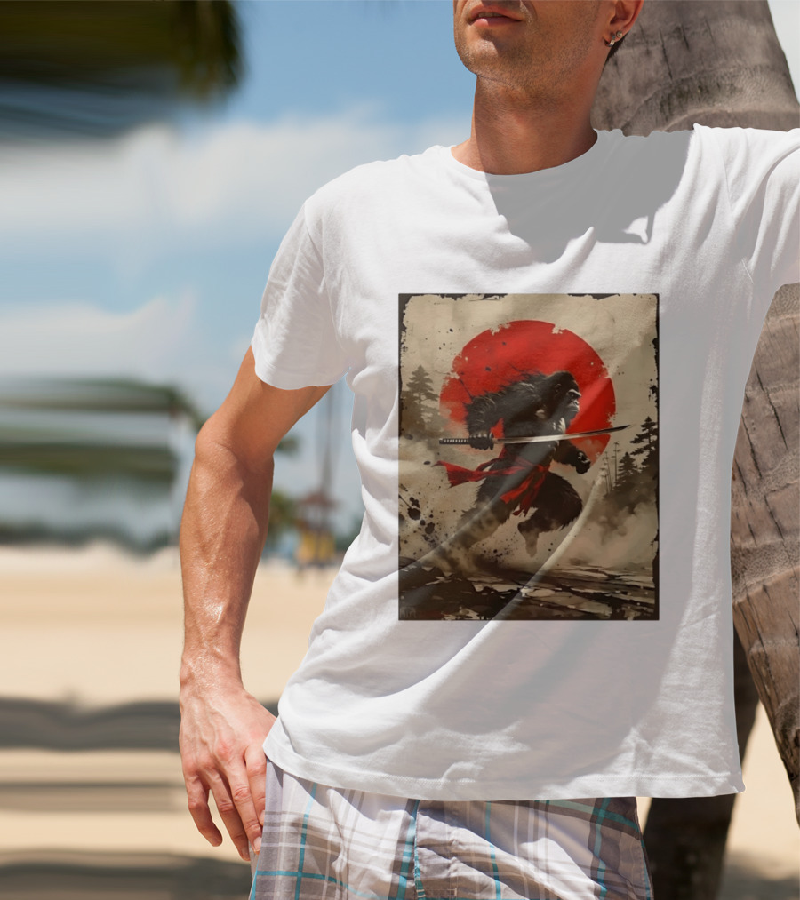 Samurai Gorilla Katana With Rising Sun T-Shirt