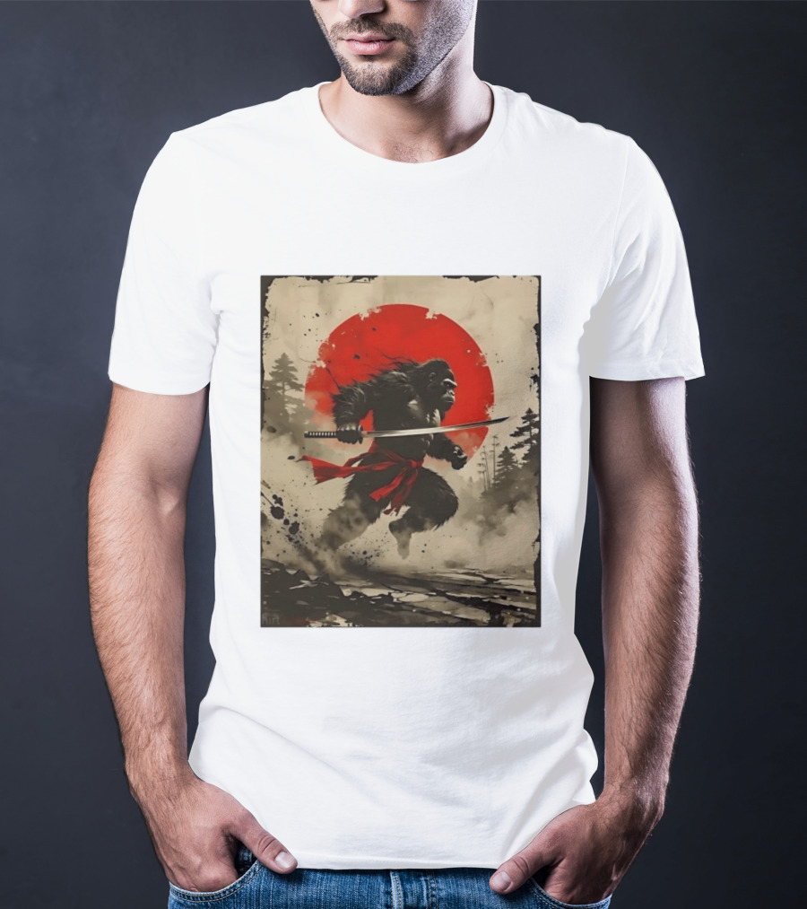 Samurai Gorilla Katana With Rising Sun T-Shirt