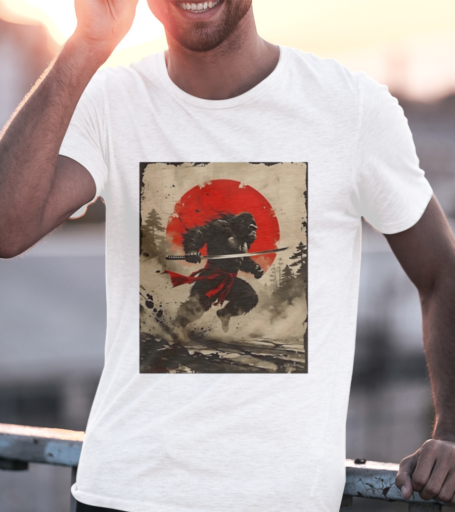 Samurai Gorilla Katana With Rising Sun T-Shirt