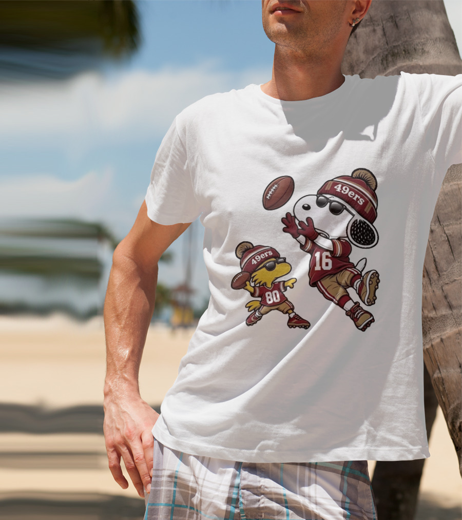 San Francisco 49ers Snoopy Woodstock Football Players Number 16 80 T-Shirt