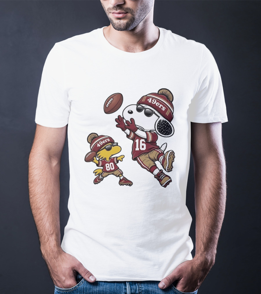 San Francisco 49ers Snoopy Woodstock Football Players Number 16 80 T-Shirt