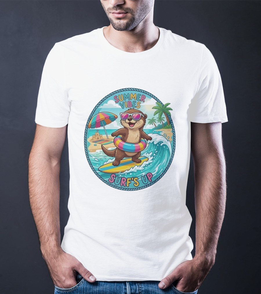 Summer Vibes Surf's Up Otter Beach Adventure T-Shirt