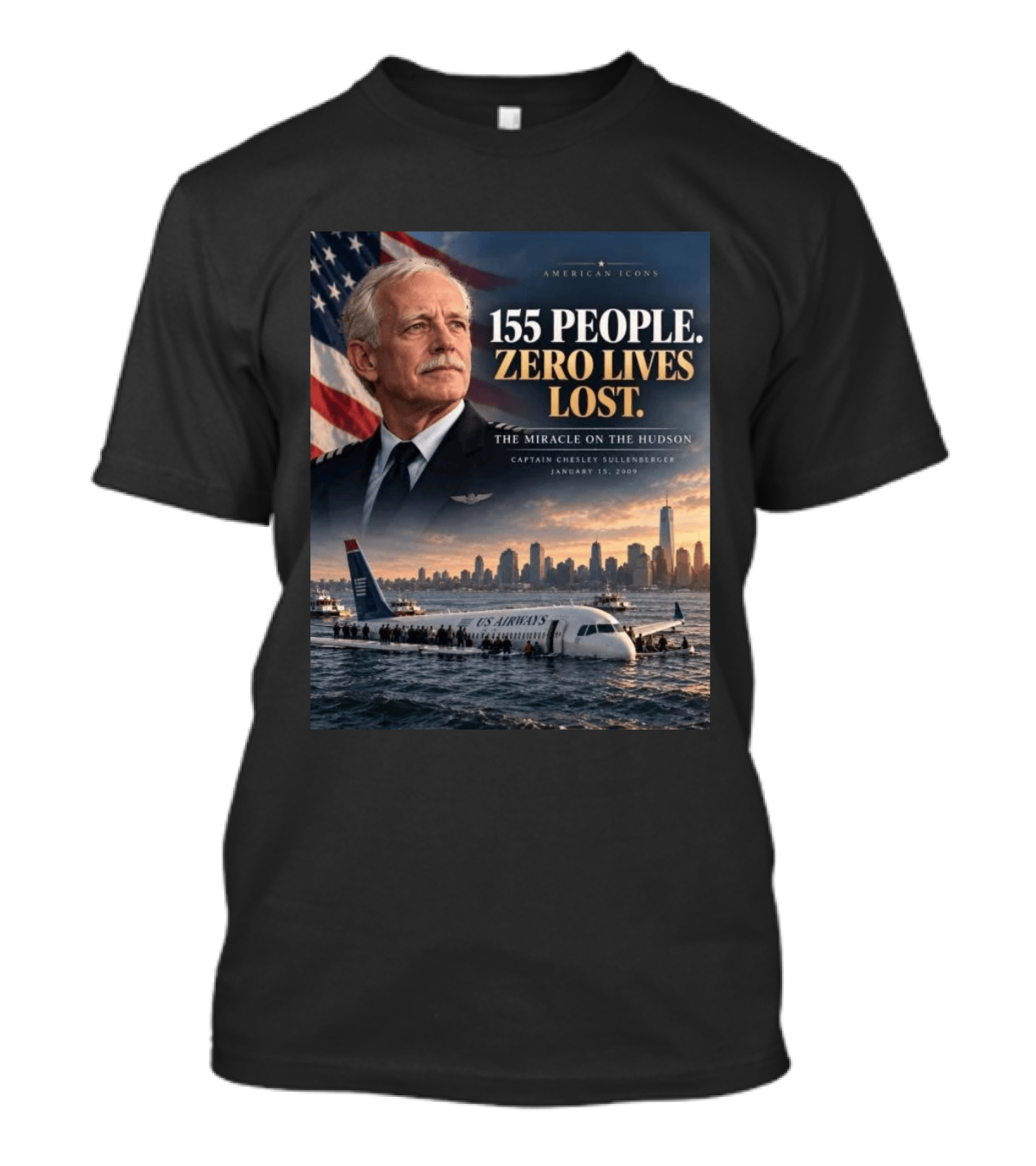 American 155 People Zero Lives Lost The Miracle On The Hudson Captain Chesley Sullenberger January 15 2009 T-Shirt