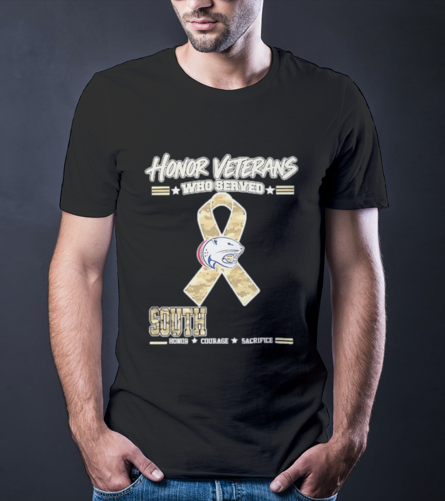 South Alabama Jaguars Honor Veterans Who Served Ribbon Courage Sacrifice T-Shirt