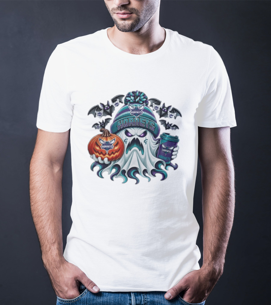 Charlotte Hornets Ghost Coffee Halloween Spooky T-Shirt