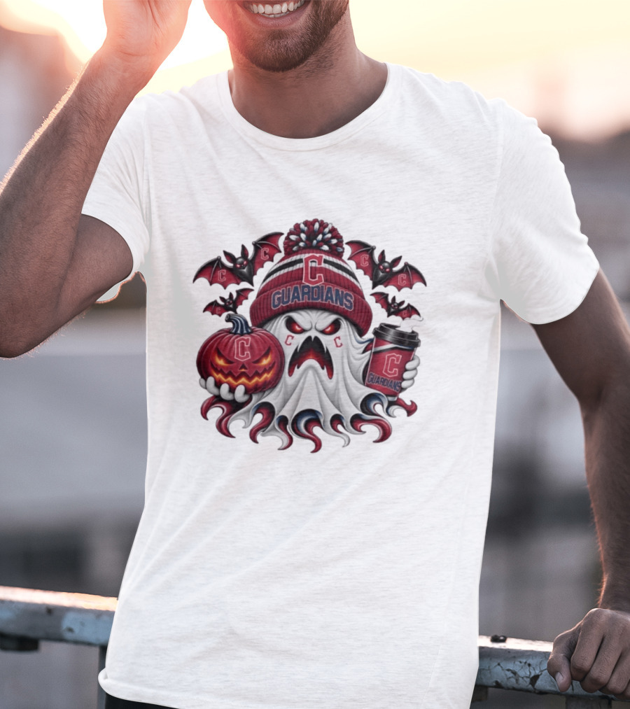 Cleveland Guardians Ghost Halloween Coffee Bat Pumpkin Spooky T-Shirt
