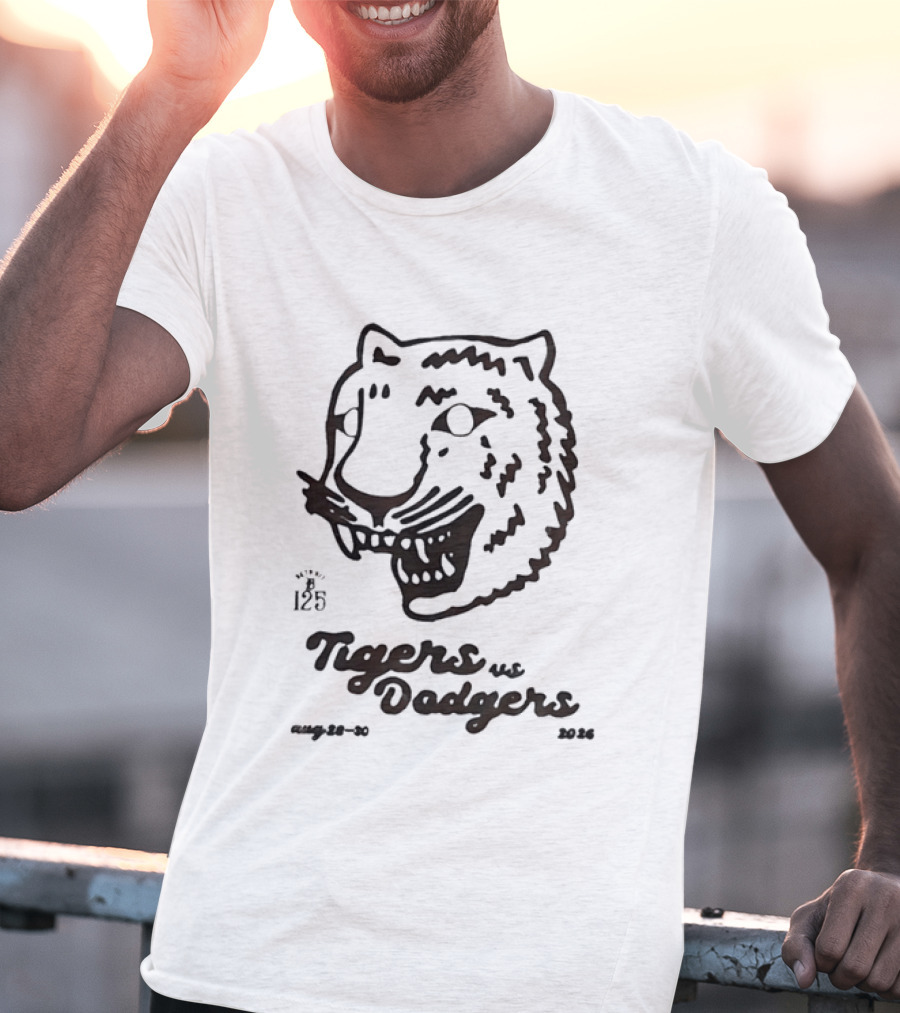Tigers Vs Dodgers August 28 30 2026 Tiger Illustration 125th Anniversary T-Shirt