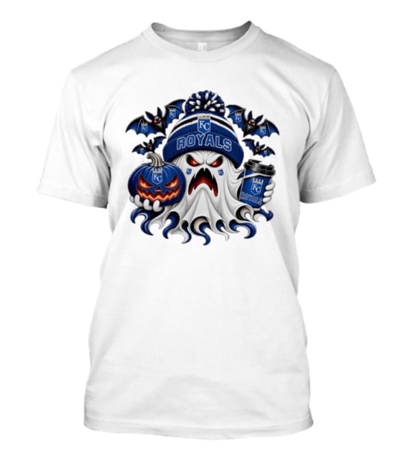 Kansas City Royals Halloween Ghost With Coffee And Pumpkin T-Shirt